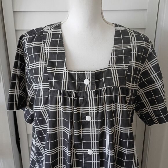 Anthony Richards women's gray & white plaid snap closure housedress pockets L - Picture 2 of 7